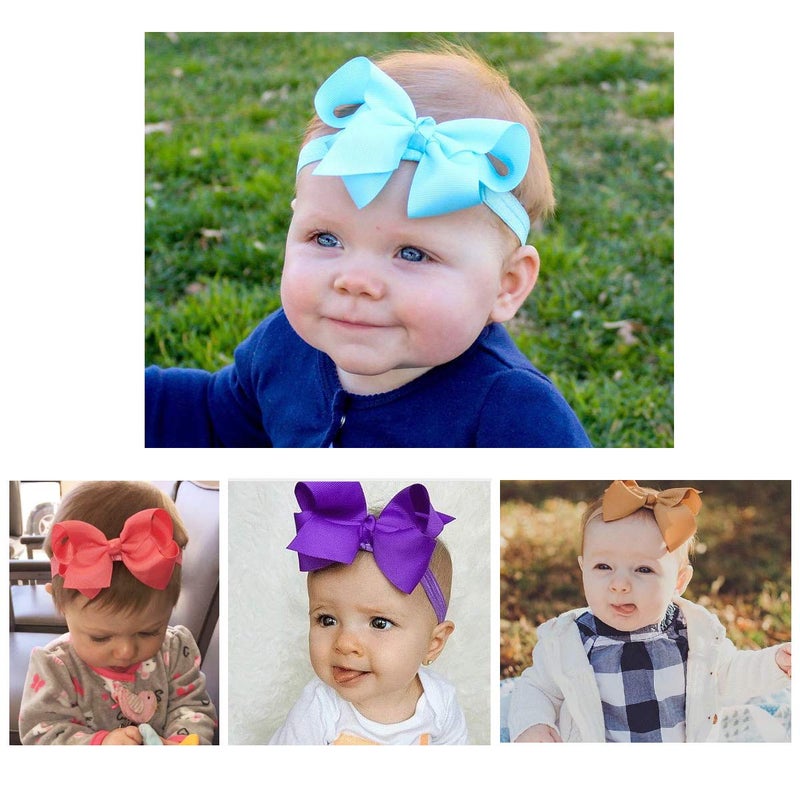 CellElection 40 Colors Baby Grosgrain Ribbon Hair Bows Headbands 4.5Inch Hair Bows Headbands Big Bow Hair Bands Hair Accessories for Baby Girls Infants Toddlers Newborns - Image 5
